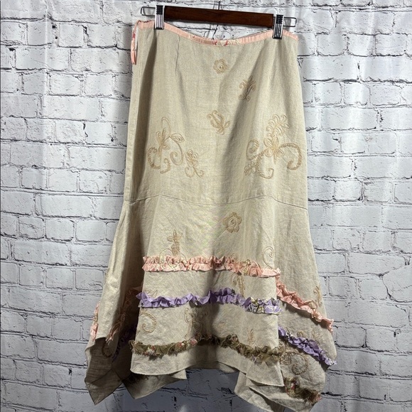 J. Jill Linen A-Line Skirt with Soft Pink and Violet Accent - Picture 1 of 7